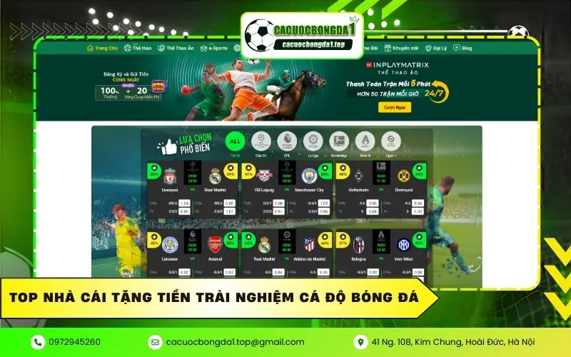 Top nhà cái tặng tiền trải nghiệm cá độ bóng đá